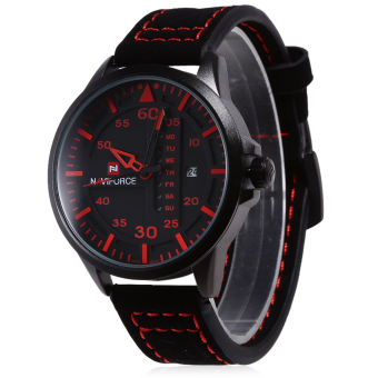 NAVIFORCE Men Water Resistance Quartz Watch Day Date Display PU Band Wristwatch (Red)  