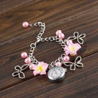 New Fashion Ladies Colorful Clay Flower BraceletWatch Pink - intl  