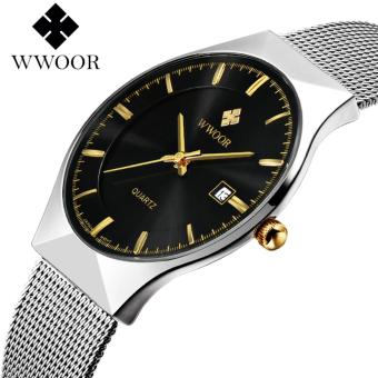 New Fashion top luxury brand WWOOR watches men quartz-watch stainless steel mesh strap ultra thin dial men watch(Silver)-intl  