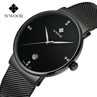 New Fashion top luxury brand WWOOR watches Quartz-watch Man Casual Black Waterproof Steel Strap Wrist Watch relogio masculino(black) - intl  