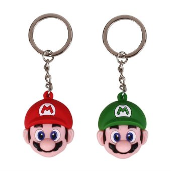 New Solid Super Mario Head Rubber Red/Green Random Color Keyring Cute Keychain - intl  