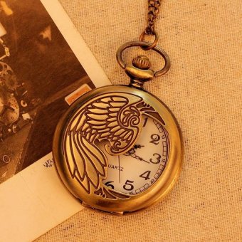 noion Bronze Pocket Watch Necklace Quartz Pendant Vintage UnisexMen Women With Long Chain New Arrival (bronze) - intl  