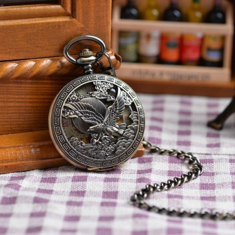 nonof Giant Bird Engraved Cover Pocket Watch Flying Hawk Eagle Pocket Watch Wholesale Bronze Antiques Gold Steampunk Hand Wind Watch (Bronze) - intl  