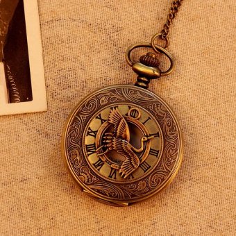 nonof Roman Number Bird Pattern Necklace Retro Pocket Watch Bronze For Men Women Unisex Quartz Alloy Pendant With Long Chain (bronze) - intl  