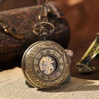nonof Wholesale Bronze Vintage Mechanical Pocket Watch With Keychain Retro Steampunk Pocket Watch Nurse Necklace Retro (Gold) - intl  
