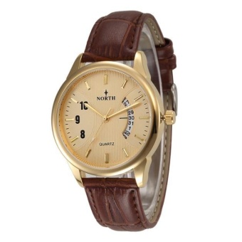 NORTH Mens Genuine Leather Band Analog Quartz Calendar Wrist Watch Watches GD - intl  
