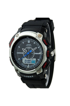 OHSEN 1209 Mens Black Plastic Strap Sport LED Watch (Red)  