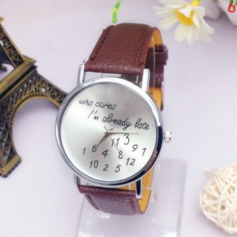 Okdeals Womens Leather Fashion Watch Who Cares Im Already Late Brown  