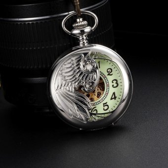 ooplm 2015 Transparent Back Cover Luminous Dial Watch Hollow Skeleton Design Automatic Self-Wind Pocket Watch (silver gold)  