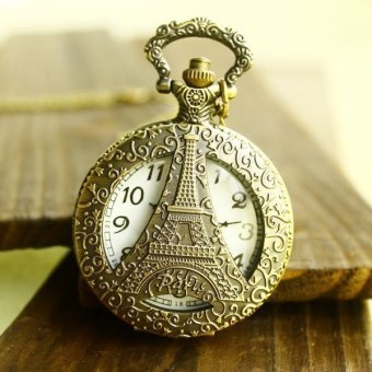 ooplm Clock pocket watch bronze vintage Eiffel Tower hollow cut fashion quartz for women dropship wholesale  