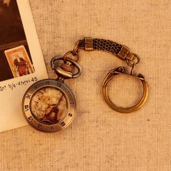 ooplm Eiffel Tower Roman Number Pocket Watch Quartz Antique Unisex Alloy Pendant Retro Chain Best Gift (bronze)  