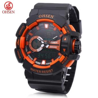 [ORANGE] OHSEN AD1505 Dual Movt Quartz Digital Watch Chronograph Date Day Display 5ATM Wristwatch - intl  