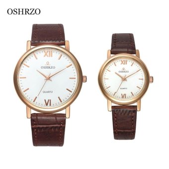 OSHRZO os8025p3 Couple Quartz Leather Band Wristwatch (Brown) - intl  
