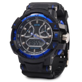 OTS 8061 Men LED Digital Luminous Analog Quartz Watch Outdoor Sport Dual Movt Wristwatch (BLUE)  
