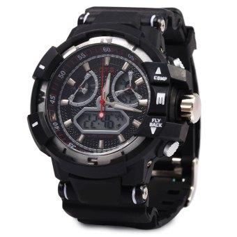 OTS 8061 Men LED Digital Luminous Analog Quartz Watch Outdoor Sport Dual Movt Wristwatch (SILVER)  