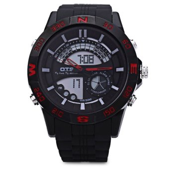 OTS 8070G Dual Movt Men Analog LED Digital Quartz Watch Luminous Pointer 50m Water Resistance Wristwatch (RED)  