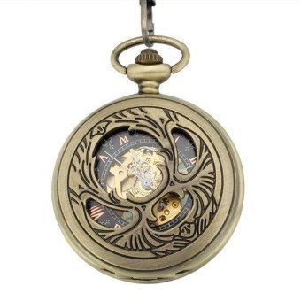 ouhofus Vintage Steampunk Retro Shiny Semi-hollow Phoenix Wings Carving Bronze Mechanical Hand Wind Pocket Watch for Men Women (Yellow) - intl  