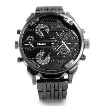 Oulm 3551 Men Dual-movt Japan Quartz Watch Big Dial alloy Band Analog Sport military Watch black  