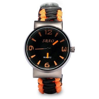 Outdoor 5 in 1 Travel Watch with Fire Starter Paracord Compass Whistle Rescue Bracelet (ORANGE)  