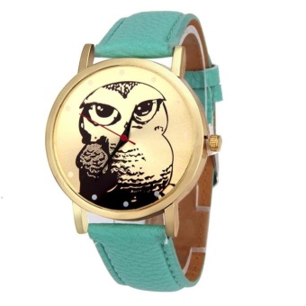 Owl Pattern Leather Band Analog Quartz Vogue Watches Green - intl  