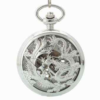 oxoqo 20pcs/lot Steampunk retro silver mechanical pocket watch Antique Dragon phoenix stereo carve patterns mechanical pocket watch (White) - intl  