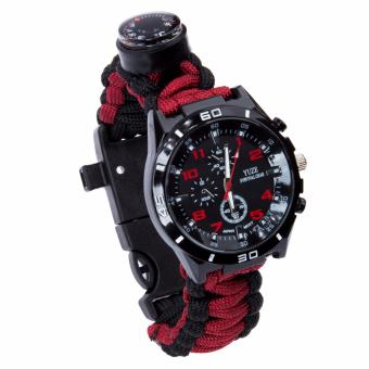 Paracord Bracelet Watch Outdoor Multifunctional Survival Kit Safety Gear Rescue Tool with Compass / Fire Starter / Scraper / Whistle / Paracord Rope / Thermometer - intl  