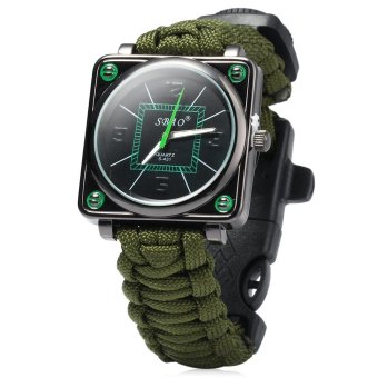 Paracord Outdoor Watch with Survival Compass Whistle Fire Starter Watchband Bracelet (GREEN) - intl  