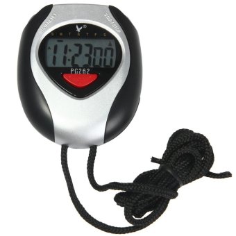 PC262 Single Row 2 Memories LCD Electronic Stopwatch with Alarm Date Function (BLACK)  