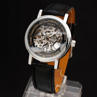 Pemenang 8292 Stainless Steel kerangka Pria kulit sintetis pria tangan mekanik angin bisnis olahraga jam tangan militer - International  