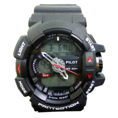 Pilot Dual Time Jam Tangan Pria Hitam Rubber Strap P611 Buy & Sell .