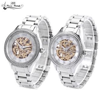 Princess Butterfly HL587 Couple Auto Mechanical Watch 3ATM Sapphire Mirror Hollow-out Dial Wristwatch (Silver)  