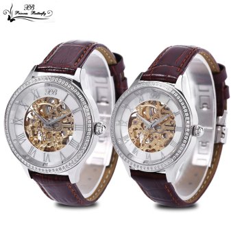 Princess Butterfly HL587 Couple Automatic Mechanical Watch Sapphire Mirror Hollow-out Dial Wristwatch (Brown)  