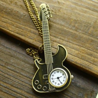 pyonk New arrival watch pocket antique vintage rock guitar shaped with long chain for women ladies hot sale dropship - intl  