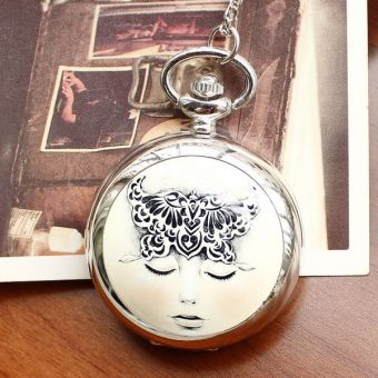 quzhuo New fashion quartz long necklace with dream girl ceramic vintage ladies pocket watch - intl  