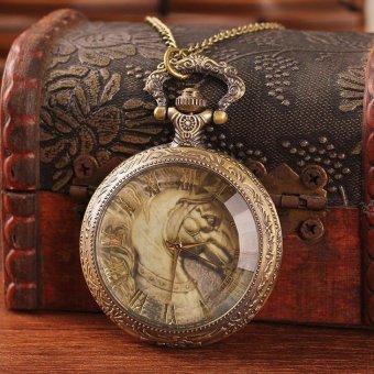 quzhuo Unique antique brass watch pocket steampunk horse shapeglass face roman number alloy quartz with chain top sale dropship(as pic) - intl  