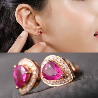 Red Gem Earrings Crystal Simple Ear Studs Party Elegant Charm Jewelry Gifts - intl  