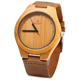 REDEAR SJ 1448 - 3 Quartz Men Watch Wooden Dial Leather Band Analog Display Wristwatch (BROWN)  