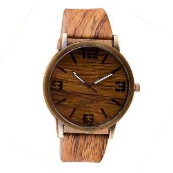 Retro Men's Women's Wooden Color Watch Quartz PU Leather Wristwatches Fashion Wooden Quartz Watches  