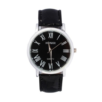 Roman Dial Men Elegant Leather Black Analog Quartz Sport Wrist Watch - intl  