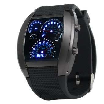 Rubber Band LED Car Watch / Table with Blue Light Display Time Arch Shaped (BLACK)  