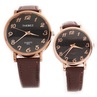 S & F Couples Lovers 803 Watches Quarts Movement Arabic Numbers Wristwatches with Leather Band Pair in Package - intl  
