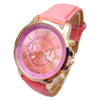 S & F Geneva Womens Analog Quartz PU Leather Band Wrist Watch with Three Sub-dials - Pink  