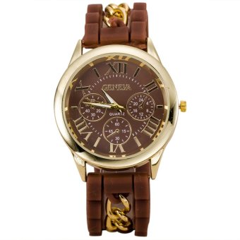 S & F Geneva Womens Analog Quartz Silicone & Chain Band Wrist Watch with Three Sub-dials - Coffee  