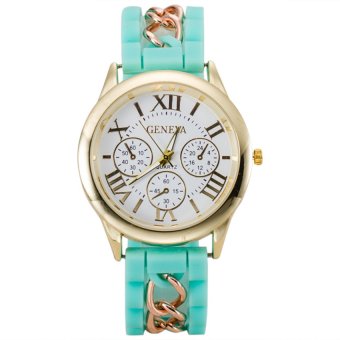 S & F Geneva Womens Analog Quartz Silicone & Chain Band Wrist Watch with Three Sub-dials - Mint Green  