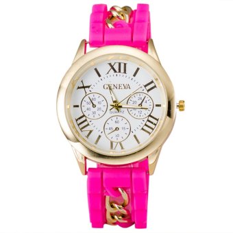 S & F Geneva Womens Analog Quartz Silicone & Chain Band Wrist Watch with Three Sub-dials - Rosy  