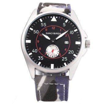 SANCYBIRDS FY964 Men Quartz Watch Canvas Band Date Display Working Sub-dial Wristwatch (#3) - intl  