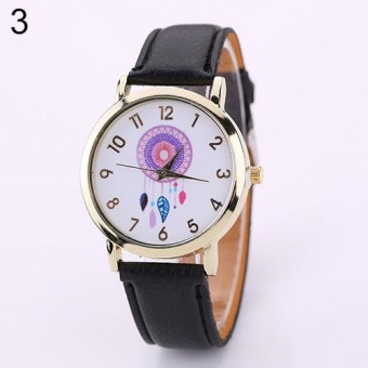 Sanwood® Women Dream Catcher Watch Feathers Dial Faux Leather Analog Quartz Wristwatch (Black) - intl  