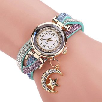 Sanwood® Women's Moon Faux Leather Charm Bracelet Wrist Watch Mint Green  