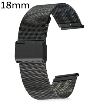 SH 18mm Men Women Stainless Steel Mesh Watch Strap Folding Clasp with Safety Bracelet Black - intl  