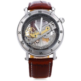 SHENHUA 9584 Men Auto Mechanical Watch Transparent Luminous Pointer See Through Roman Dial with Artificial Diamond Wristwatch (SILVER)  